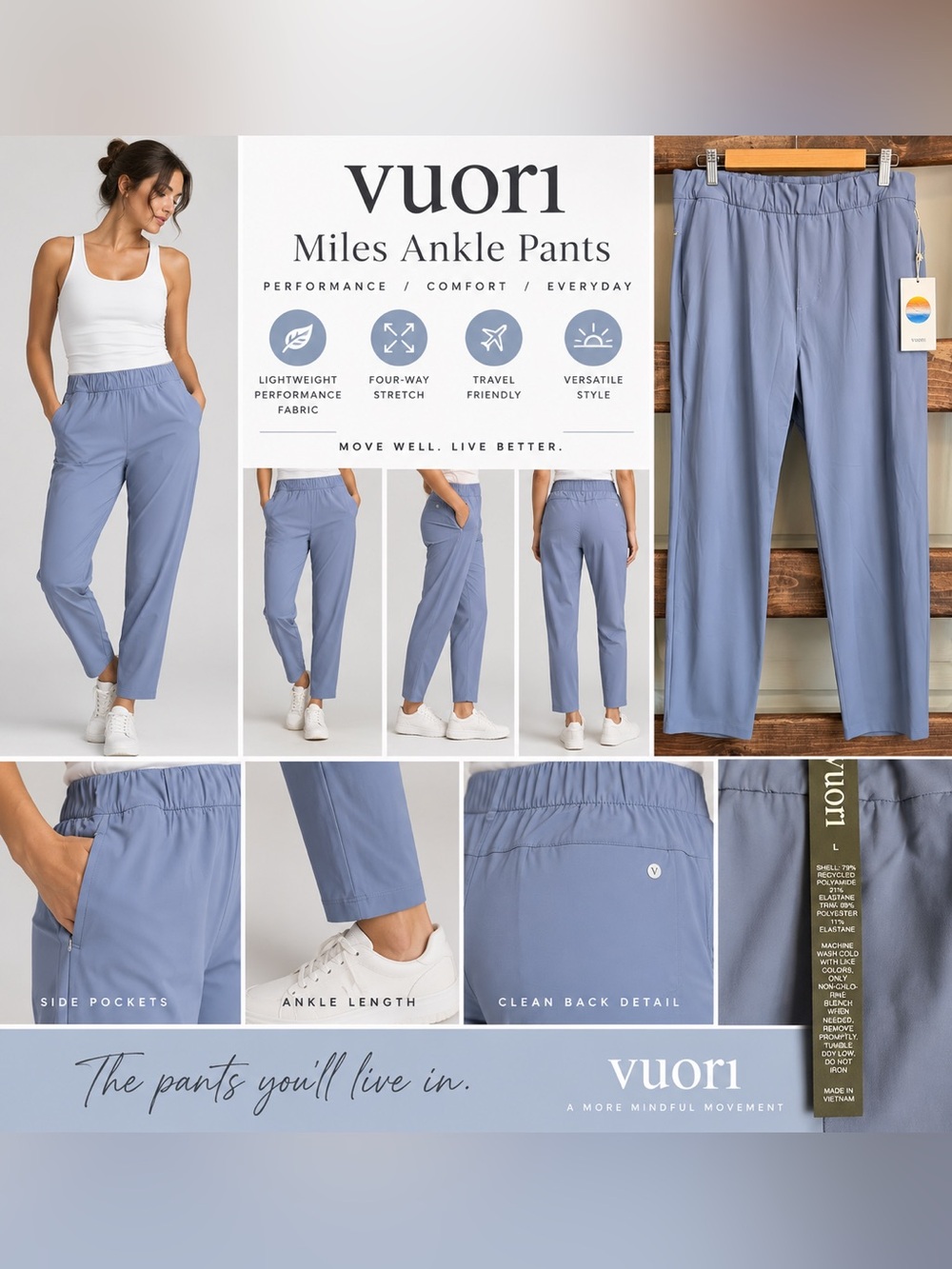 Vuori Miles Ankle Pants Periwinkle Blue Size L NWT